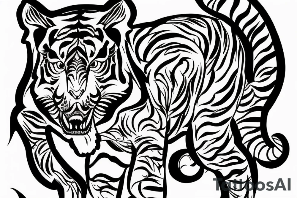 A line art design of a tiger of full body,
design only tattoo idea