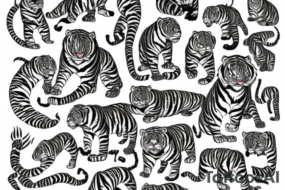 A line art design of a tiger of full body,
design only tattoo idea