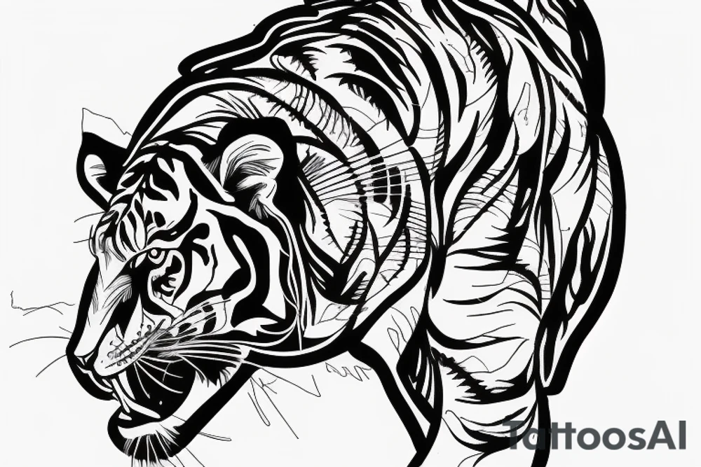 A line art design of a tiger of full body,
design only tattoo idea