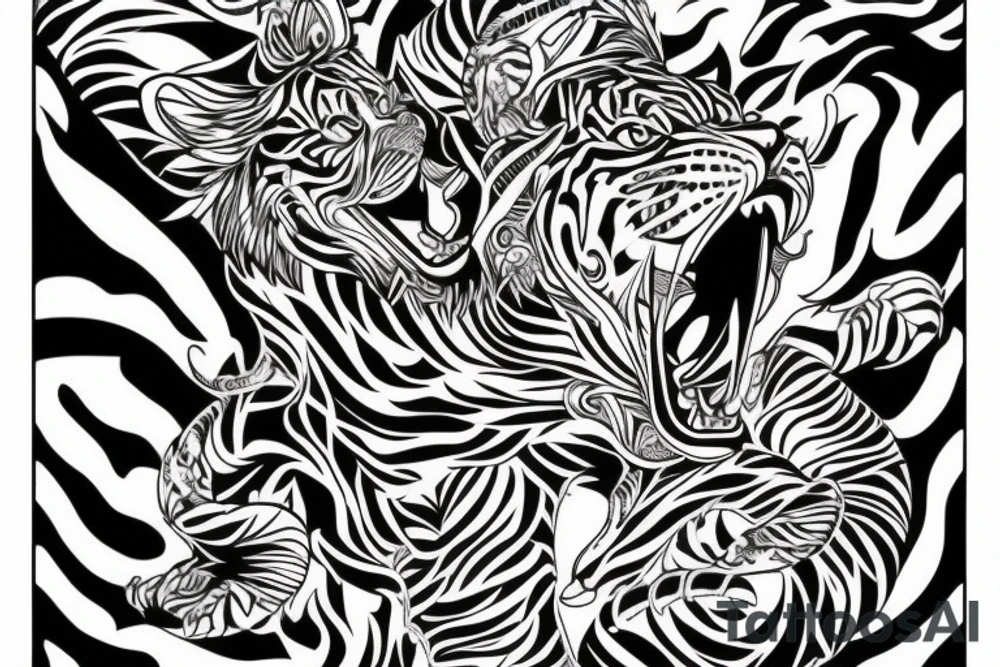 A line art design of a tiger of full body,
design only tattoo idea