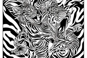 A line art design of a tiger of full body,
 design only tattoo idea