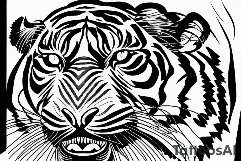 A line art design of a tiger of full body,
design only tattoo idea