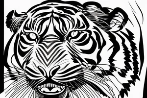 A line art design of a tiger of full body,
 design only tattoo idea