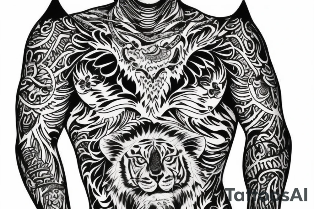 A line art design of a tiger of full body shot,overhead short, design only tattoo idea