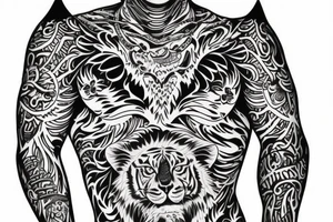 A line art design of a tiger of full body shot,overhead short, design only tattoo idea