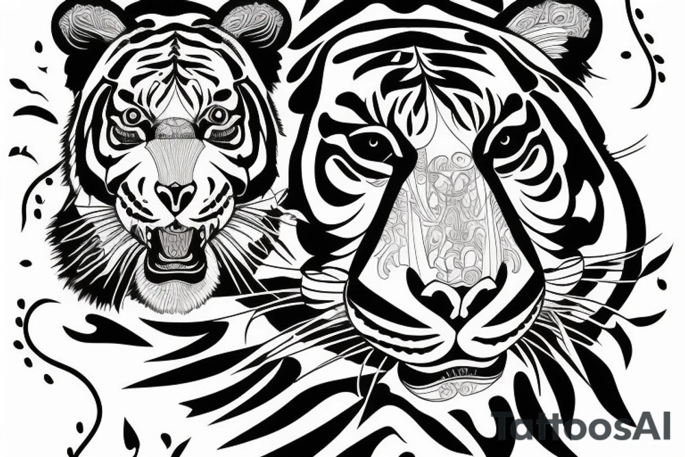 A line art design of a tiger of full body shot,overhead short, design only tattoo idea