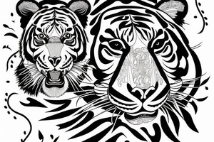 A line art design of a tiger of full body shot,overhead short, design only tattoo idea