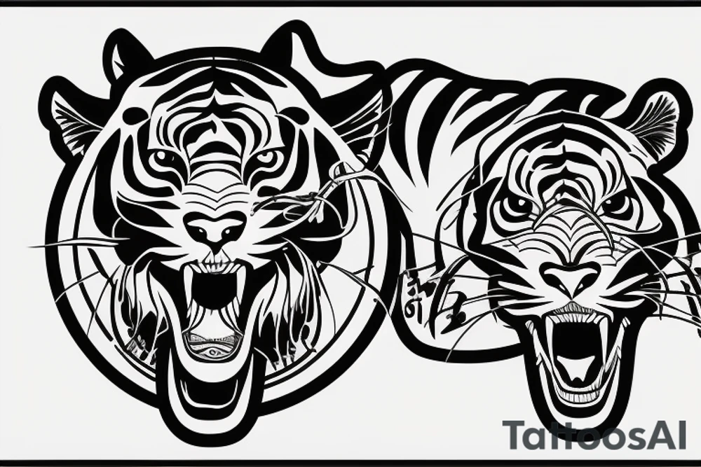 A line art design of a tiger of full body, overhead short, design only tattoo idea