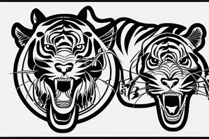 A line art design of a tiger of full body, overhead short, design only tattoo idea