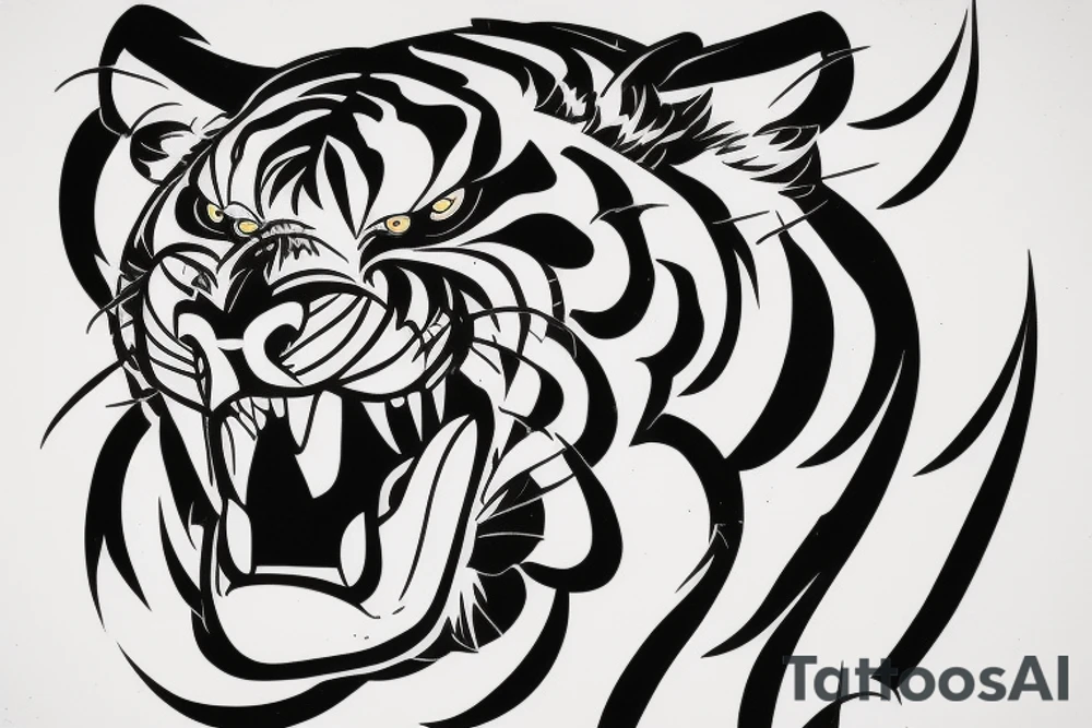 A line art design of a threatening tiger of full body, overhead short, designed only tattoo idea