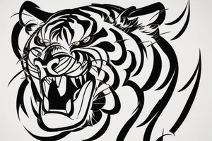 A line art design of a threatening tiger of full body, overhead short, designed only tattoo idea