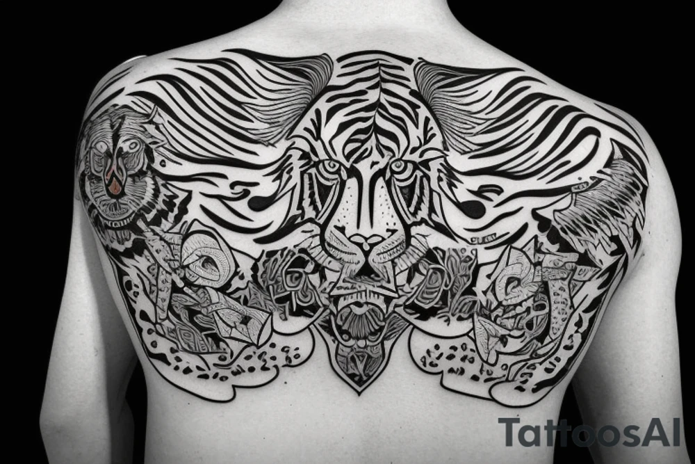 A line art design of a threatening tiger of full body, overhead short, designed only tattoo idea