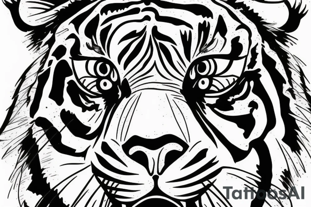 A line art design of a threatening tiger of full body, overhead short, design only tattoo idea