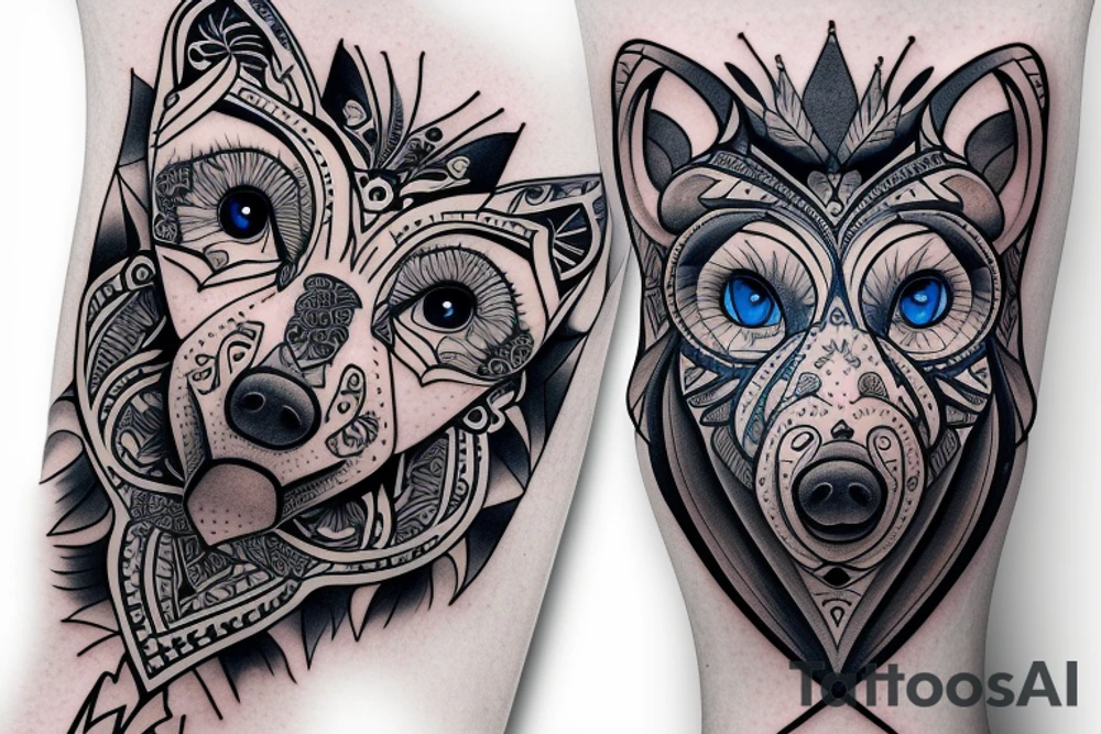 bear with blue eyes full sleeve tattoo idea