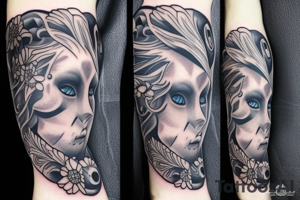 bear with blue eyes full sleeve tattoo idea