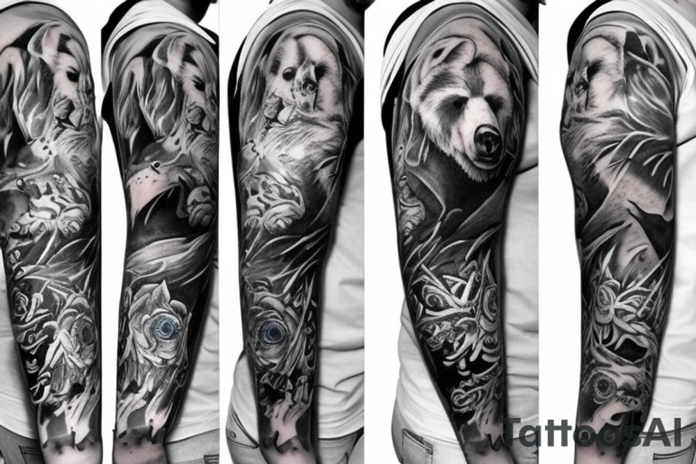 bear with blue eyes full sleeve tattoo idea