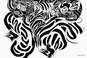 A line art design of a threatening tiger of full body, overhead short, design only, tribal tattoo idea