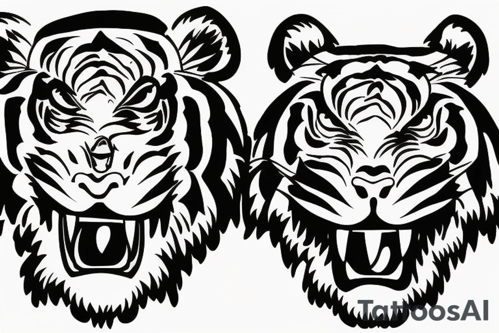 A line art design of a threatening tiger of full body, overhead short, design only, tattoo idea
