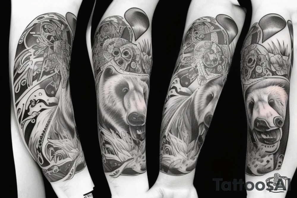 bear with blue eyes full sleeve tattoo idea