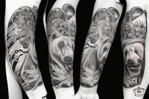 bear with blue eyes full sleeve tattoo idea