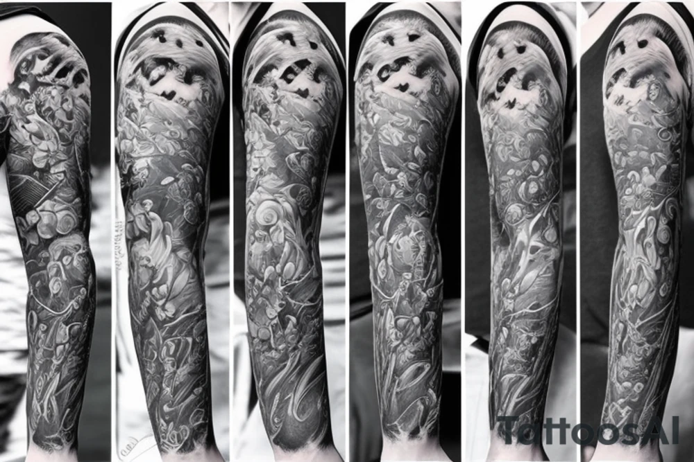 bear with blue eyes full sleeve tattoo idea