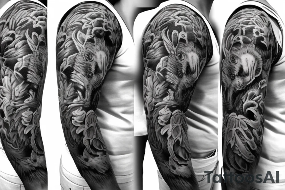 bear  full sleeve tattoo idea