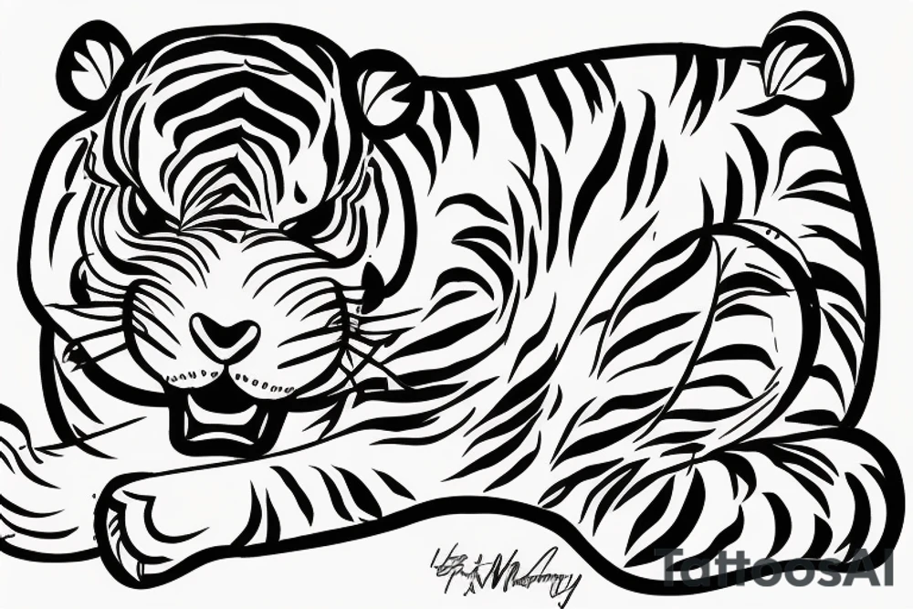 A line art design of a threatening tiger of full body, overhead short, outline only tattoo idea