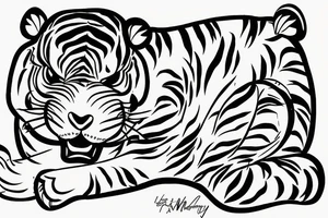 A line art design of a threatening tiger of full body, overhead short, outline only tattoo idea