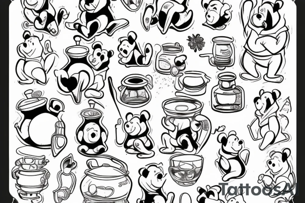 Winnie the pooh with honney pot tattoo idea
