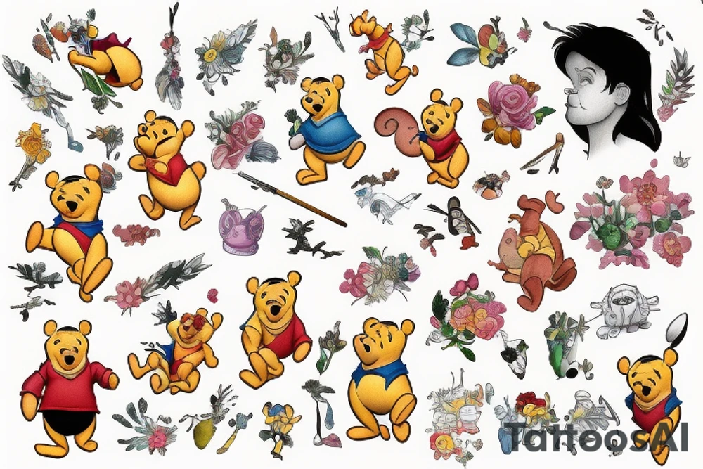 Winnie the pooh with honney pot tattoo idea