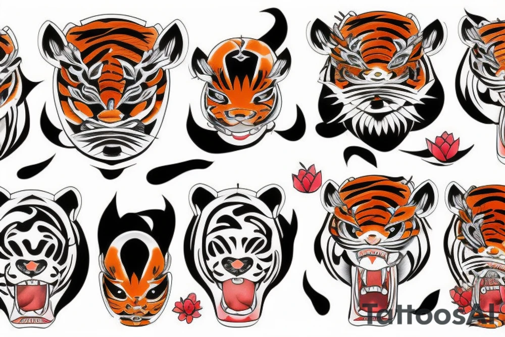 oni maskk with koi fish and tiger tattoo idea