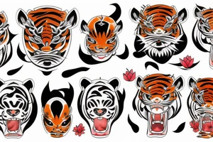 oni maskk with koi fish and tiger tattoo idea