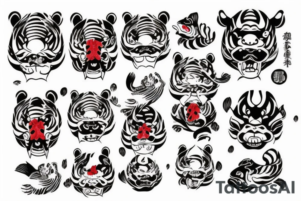 oni maskk with koi fish and tiger tattoo idea