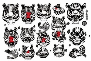 oni maskk with koi fish and tiger tattoo idea