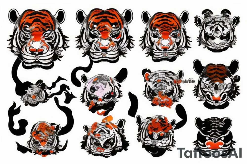 oni mask with koi fish and tiger tattoo idea