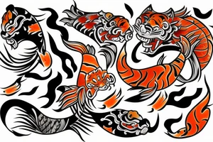 oni mask with koi fish and tiger tattoo idea