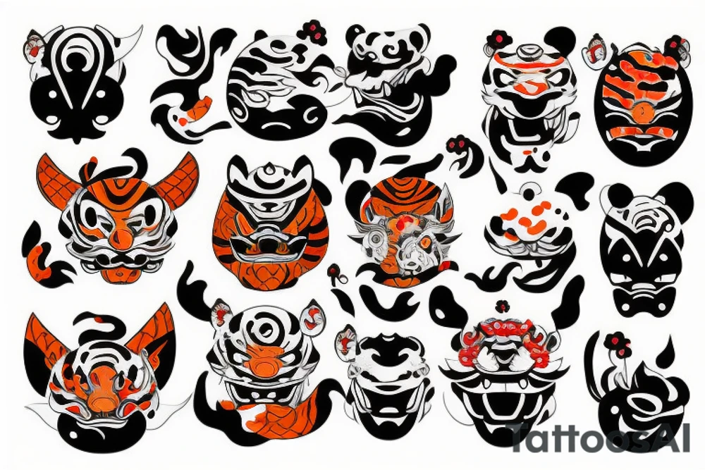 oni mask with koi fish and tiger tattoo idea