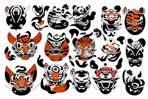 oni mask with koi fish and tiger tattoo idea