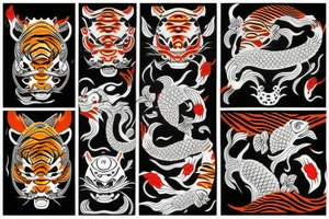 oni mask with koi fish and tiger tattoo idea