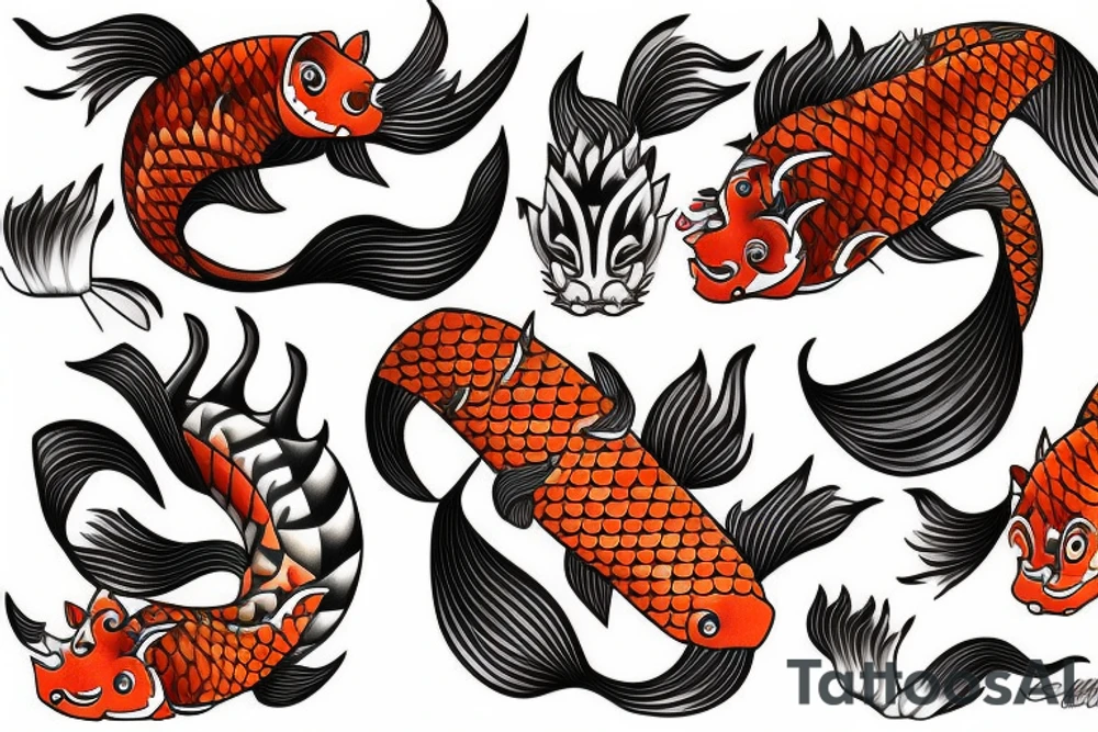 oni mask koi fish tiger tattoo idea