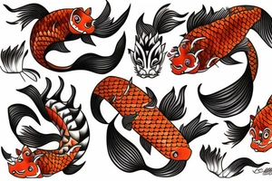 oni mask koi fish tiger tattoo idea