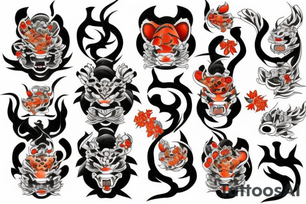 oni mask koi fish tiger tattoo idea