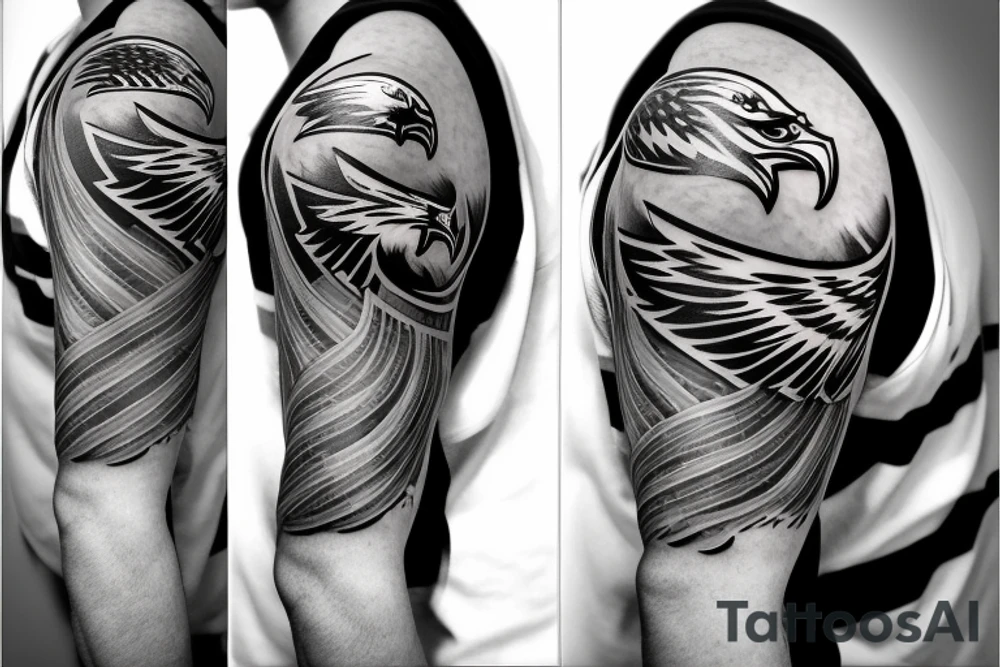 Half sleeve from the elbow down with a Philadelphia Eagles logo tattoo idea