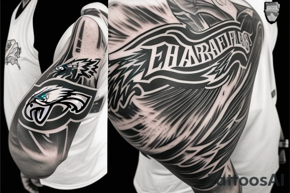 Half sleeve from the elbow down with a Philadelphia Eagles logo tattoo idea