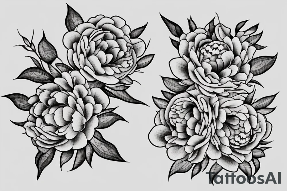 Peony’s flowers with snake tattoo idea