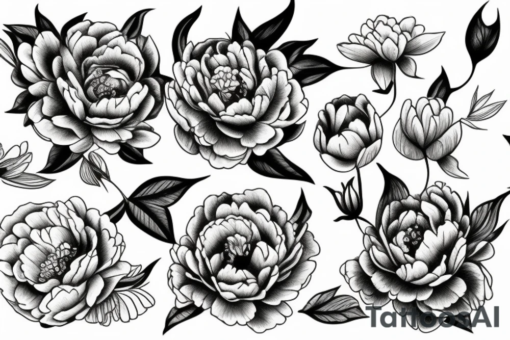 Peony flowers with snake tattoo idea