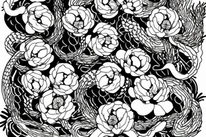 Peony flowers with snake tattoo idea