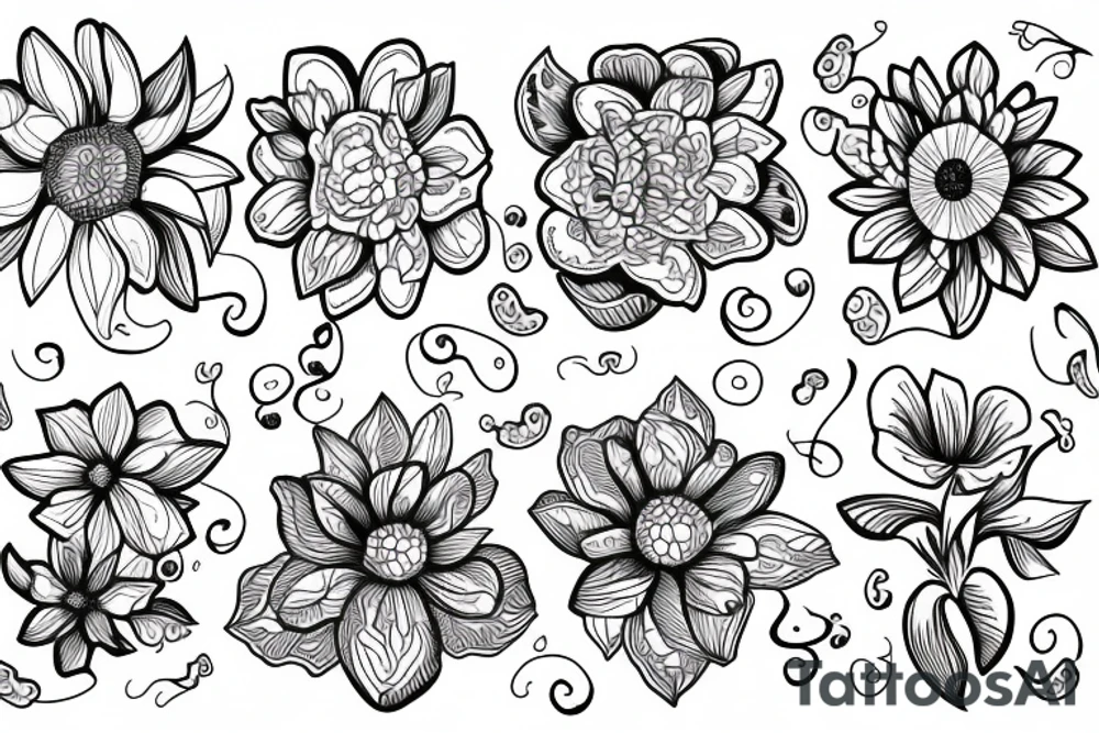 Outline flowers tattoo idea