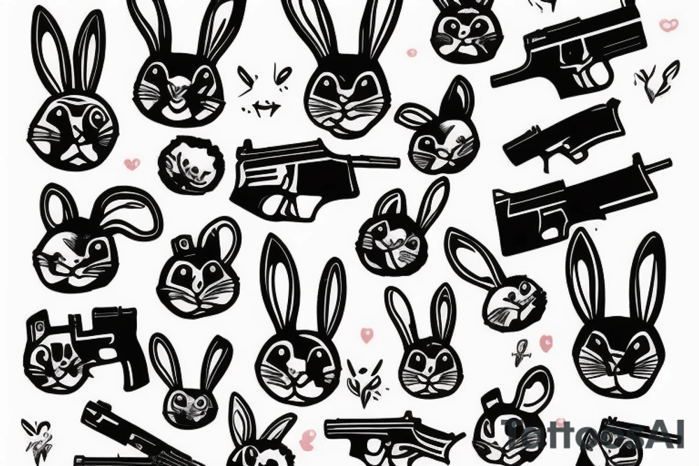 A bunny holding a gun looking cute tattoo idea