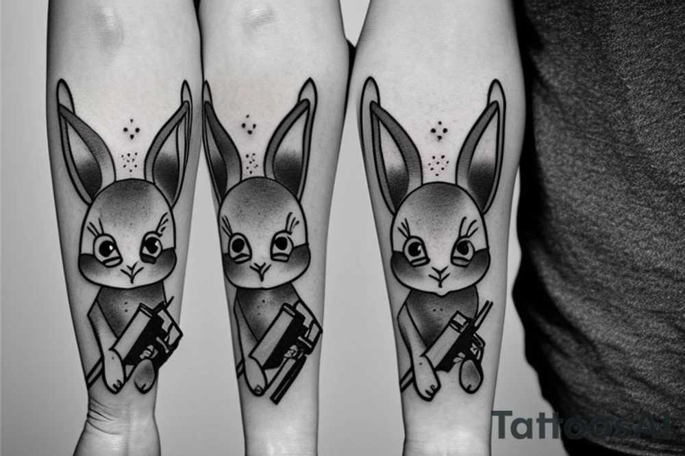 A bunny holding a gun looking cute tattoo idea